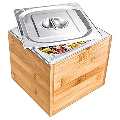 #ad Compost Bin Kitchen Countertop Compost bin with lid amp; Bamboo Wooden Box Com... $44.01