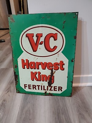 #ad c.1962 Original Vintage V C Harvest King Fertilizer Sign Metal Farm Feed Corn $349.00