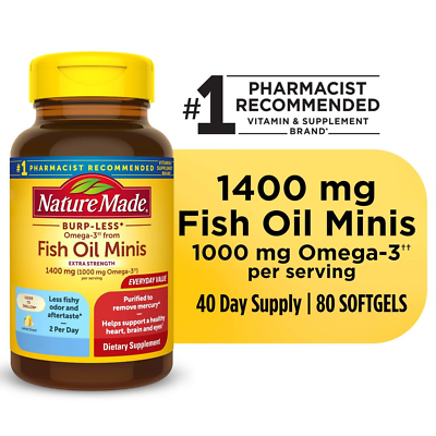 #ad Nature Made Burp Less Omega 3 from Fish Oil 1400 Mg Minis Softgels 80 Count $20.62