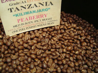 Tanzanian Kilimanjaro Peaberry Coffee Beans Medium Roast 2 Units 1 Pound Bags $30.95