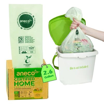 #ad 100% Compostable Trash Bags 2.6 Gallon Extra Strong Kitchen Small Compost Ba... $24.55