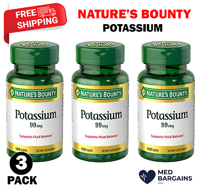 #ad Nature#x27;s Bounty Potassium Gluconate 99mg Fluid Balance 100 Caplets Each 3 Pack $12.99