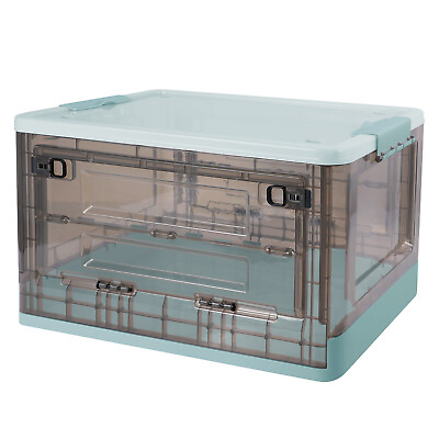 52L Collapsible Storage Bin Clear Plastic Box Container w Lid Wheel Double Doors $57.99
