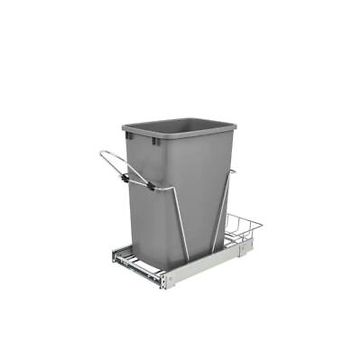 Pull Out Trash Can Silver Single 35 Qt. Waste Container With Rear Basket $124.66
