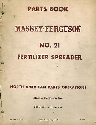 MASSEY FERGUSON 21 FERTILIZER SPREADER PARTS MANUAL $19.95