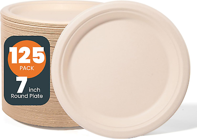 #ad 100% Compostable Plates Disposable Paper Plates 125 Count Heavy Duty Biodegr $26.24