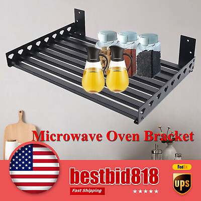 #ad #ad Microwave Oven Bracket Shelf Kitchen Holder Storage Rack Wall Mounted 4 Hooks $39.00