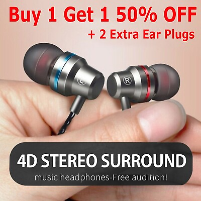 3.5mm HIFI Super Bass Headset In Ear Earphone Stereo Earbuds Headphone Wired Mic $3.75