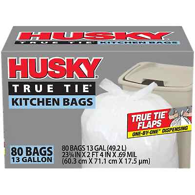 #ad #ad Husky 13 Gal Flap Tie 80 Ct White Tall Kitchen Bag $20.99