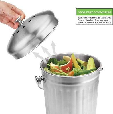 #ad #ad ENLOY Compost Bin Stainless Steel Indoor Compost Bucket with Carrying Handle $44.49