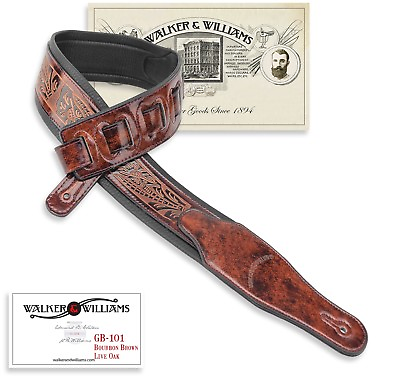 Walker amp; Williams GB 101 Bourbon Brown Padded Leather Strap Live Oak Pattern $37.95