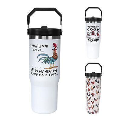 #ad 30oz Chicken Bottle Spill Proof Hen Rooster Tumbler with Top Handle and Straw... $44.01