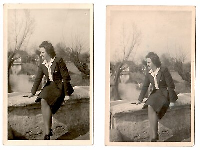 #ad 11408 2 Fotos * Junge Dame auf Brückenmauer sitzend * 1941 EUR 4.00