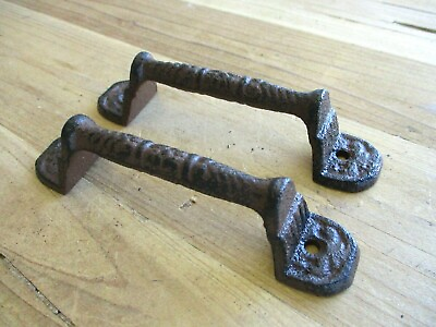 2 Cast Iron RUSTIC Barn Handle Gate Pull Shed Door Handles Fancy Drawer Pulls $14.49