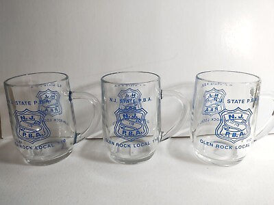#ad #ad Vintage N.J. Police PBA Glen Rock 110 Glasses Mugs Lot of 3 Rare Hard to Find $23.99