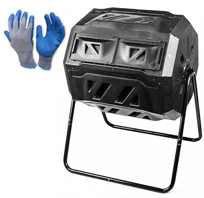 #ad 50891 Compost Tumbler Bin Composter Dual Chamber 42 Gallon Bundled with Gloves $89.86