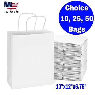 Paper bags white kraft bag with handles gift Retail Merchandise shopping Bag $10.50