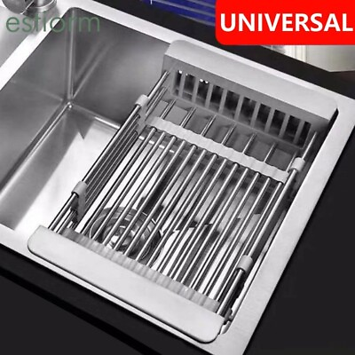 Kitchen Stainless Steel Dish Drainer Over Sink Roll Up Dish Drying Rack Draining $15.25