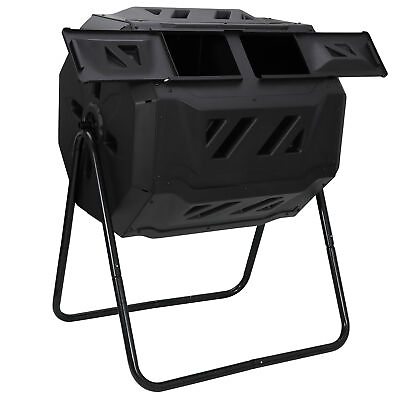 43 Gallon Dual Chambers Composting Tumbler Outdoor Gardening Large Compost Bin $64.58