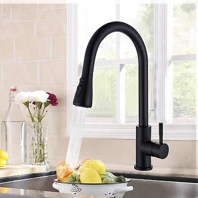 Kitchen Sink Faucet Black Pull Down Out Sprayer Swivel Single Handle Mixer Taps $30.99