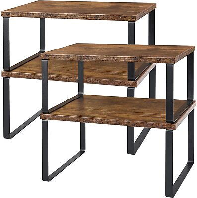 #ad Set of 4 Wooden Cabinet Counter Shelf Rack Organizer Storage Home Kitchen Holder $27.79