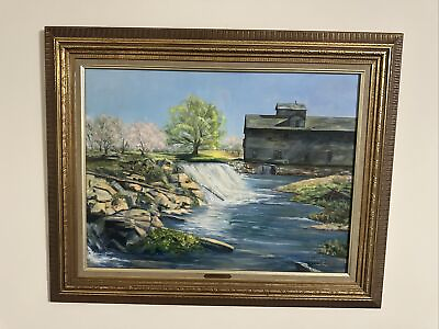 #ad Lydia lutz Oil on Board Impressionist Style the Old Mill Vintage Art Mcm $380.00