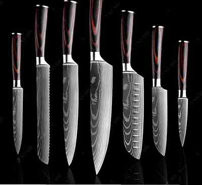 Set Knife Kitchen Steel Knives Chef Stainless Damascus Block Japanese Cutlery... $22.00
