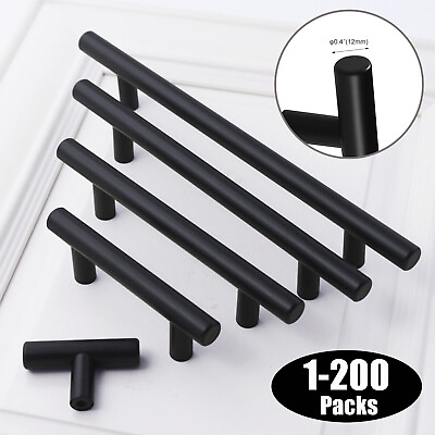 Black Modern Cabinet Handles T Bar Pulls Kitchen Drawer Hardware Stainless Steel $8.68
