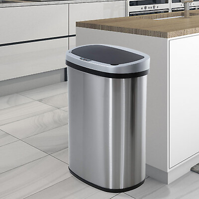 13 Gal Kitchen Bin Automatic Sensor Office Trash Can Stainless Touch Free w Lid $69.98