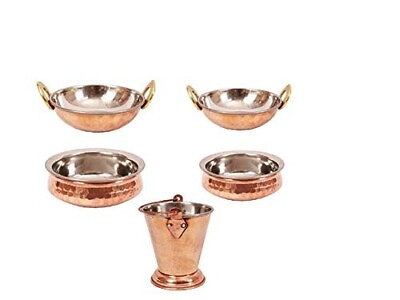 #ad Copper Bucket 2 Handi 2 Kadai Serveware amp; Tableware Set Pack of 5 $195.01