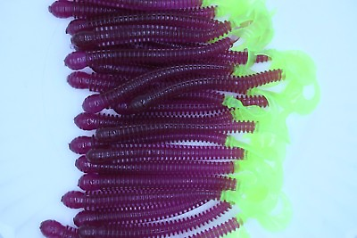 4quot; Purple Chartreuse Disc Ring Worms Soft Plastic Worms Walleye Bass Fishing $19.99
