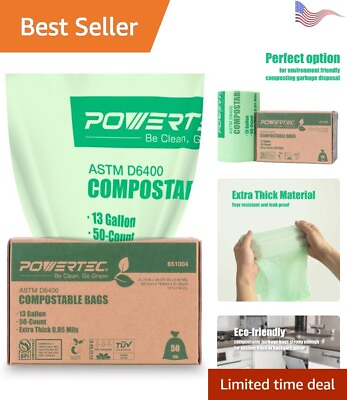 Ultra Strong Compostable Bags 13 Gallon 50 Count Certified ASTM D6400 $20.29