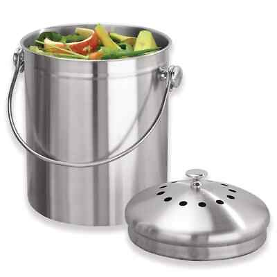 #ad #ad InterDesign Basic Compost Bin with Charcoal Philtres Stainless Steel Kitchen $52.19