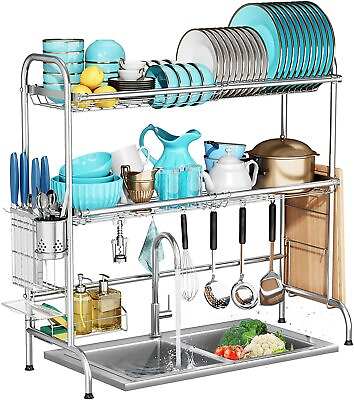 Over Sink Dish Drying Rack Stainless Steel Kitchen Cutlery Dish Drainer Holder $26.67