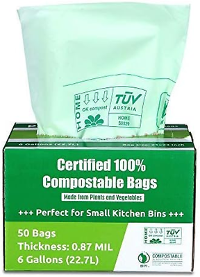 #ad 100% Compostable Bags 6 Gallon Food Scraps Yard Waste Bags 50 Count Extra Thic $27.49