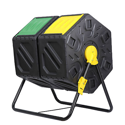 37Gal Plastic Outdoor Compost Tumbler Composter Bin 360° Dual Chamber Rotating $64.58