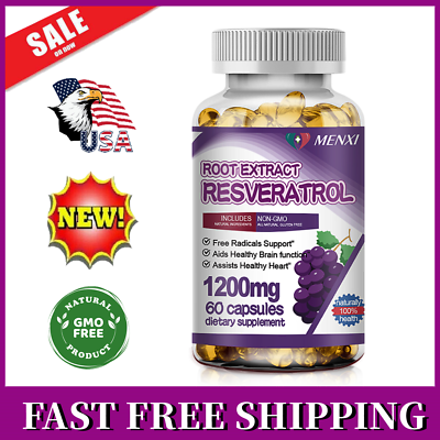 #ad 1200MG Resveratrol Root Extract Maximum Strength Natural AntiAging Antioxidant $11.49