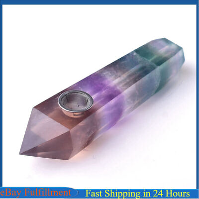 #ad Natural Purple Green Fluorite Quartz Crystal Smoking Pipe Rock Stone Wand Hookah $13.01