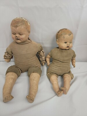 2 Old Vintage compostion doll Cloth Body Eyes Open Paper Mache#x27; Head $175.99