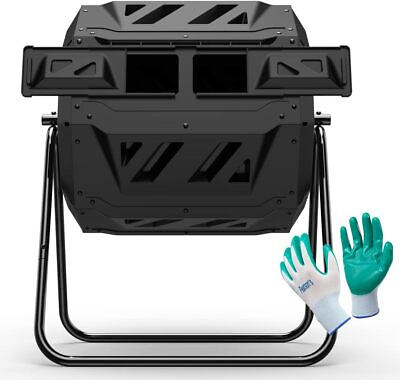 #ad Compost Tumbler Bin Composter Dual Chamber 43 Gal Bundled with Pearson#x27;s Gloves $124.98