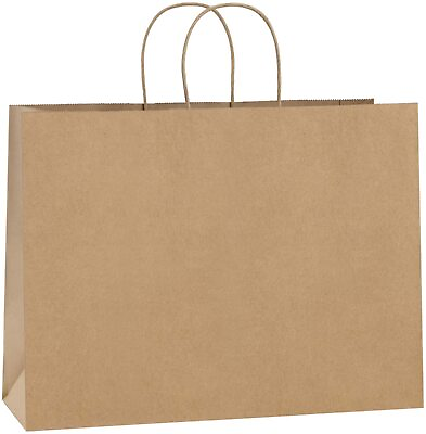 250 Paper Shopping Bags Natural Kraft 16quot; x 6 x 12quot; Retail Merchandise Handles $69.95