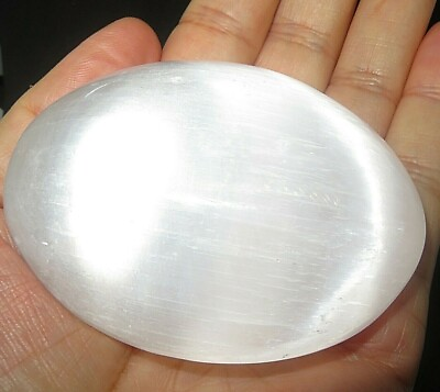 XL Natural Selenite Palm Stone Rock Crystal Healing Reiki Polished Worry Stone $8.99