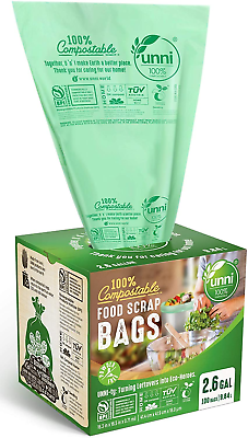 100% Compostable Bags 2.6 Gallon 9.84 Liter 100 Count Extra Thick 0.71 Mil $20.99