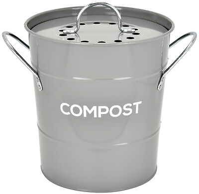 #ad Spigo Steel Kitchen Compost Bin With Vented Charcoal Filter and Bucket Grey 1 $27.99