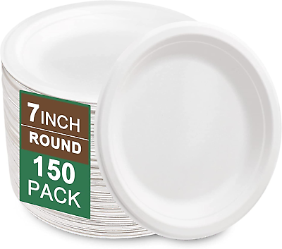 #ad #ad 150 Pack Biodegradable Paper Plates 7 Inch Compostable Plates Heavy Duty Natur $22.51
