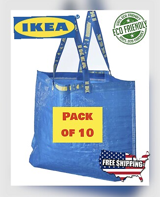 #ad #ad Lot of 10 IKEA Medium Reusable Eco Bags Shopping Laundry Tote Travel Bag FRAKTA $24.88