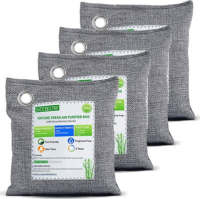 #ad NIYIKOW Charcoal Bags Odor Absorber Large 4Pack x 200g Nature Fresh Bamboo ... $20.39