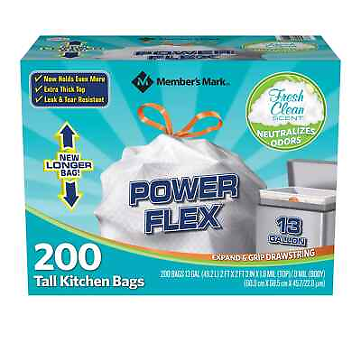 Member#x27;s Mark Power Flex Tall Kitchen Drawstring Trash Bags 13 Gallon 2 Rolls $23.99