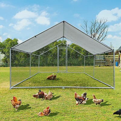 #ad #ad Large Chicken Coop Metal Chicken Run Walk in Poultry Cage Spire Shaped w Cover $857.99