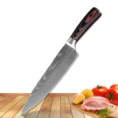 Gyuto Chef Kitchen Steel Handle Laser Damascus Pattern Surface Blade Mirror Wood $39.59